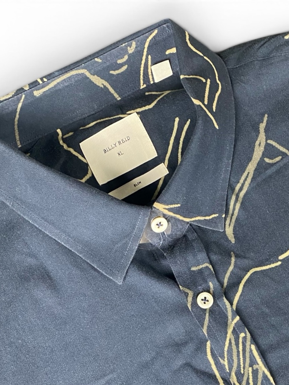 Billy Reid XL Slim Blue Horse Print Button Up Shirt Equestrian Art